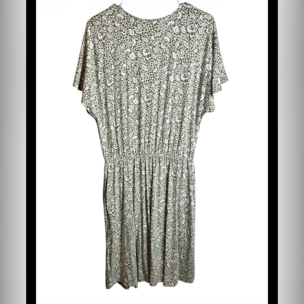 Boden Flutter Sleeve Floral Jersey Dress In Green Ivory W Pockets Size 12L - Picture 6 of 7